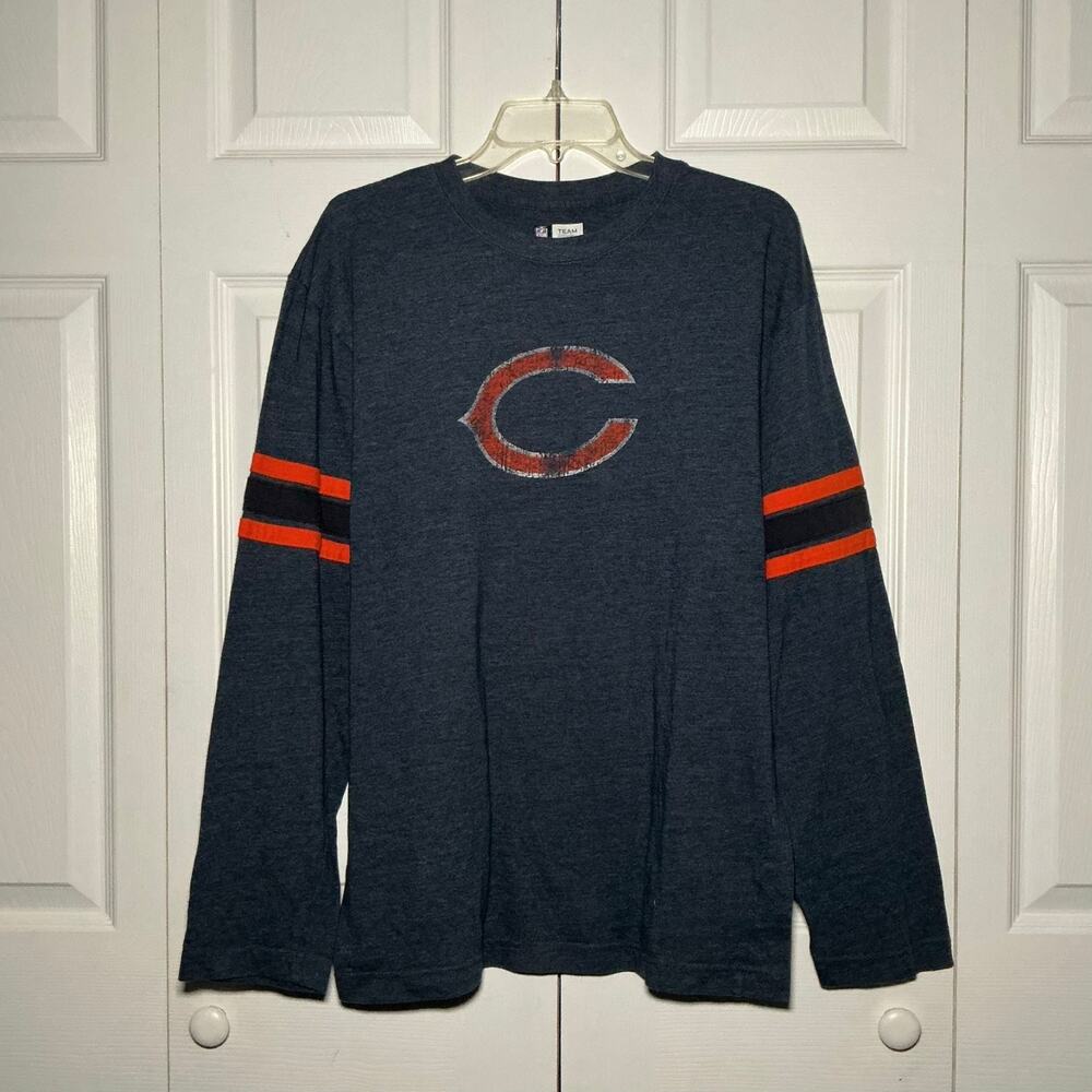 NFL Team Apparel Chicago Bears Mens Large Long Sleeve Shirt Navy Orange Dri Fit